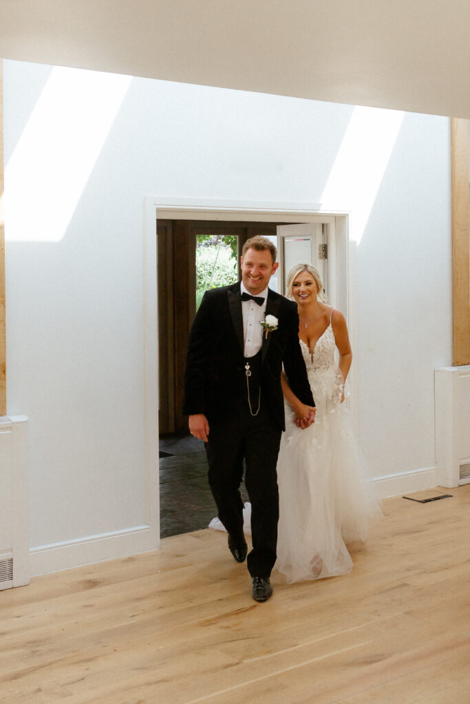 The Barn wedding reception space at hyde house by Cotswolds wedding photographer