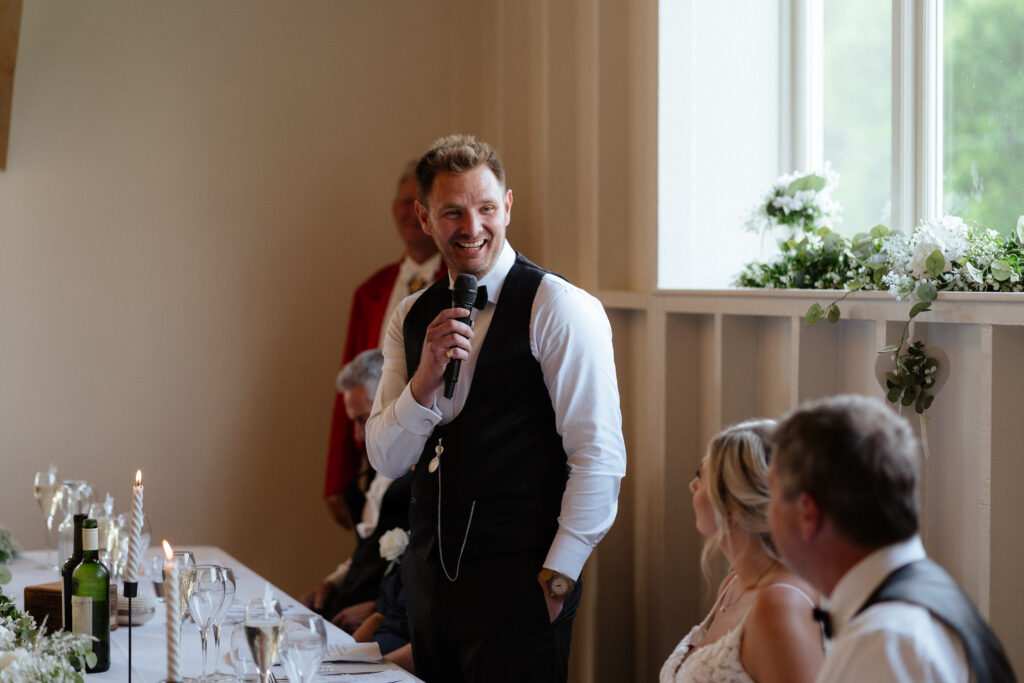 The Barn wedding reception space at hyde house by Cotswolds wedding photographer