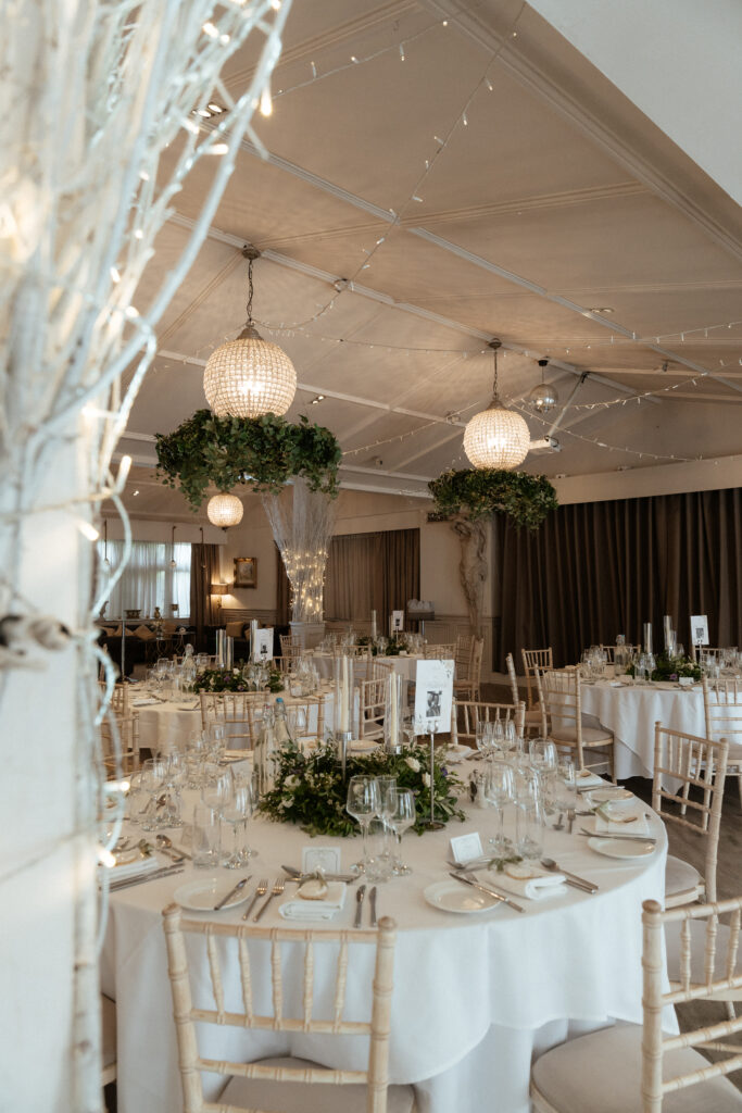 Manor by the Lake wedding reception in the ballroom photos by Cotswolds wedding photographer