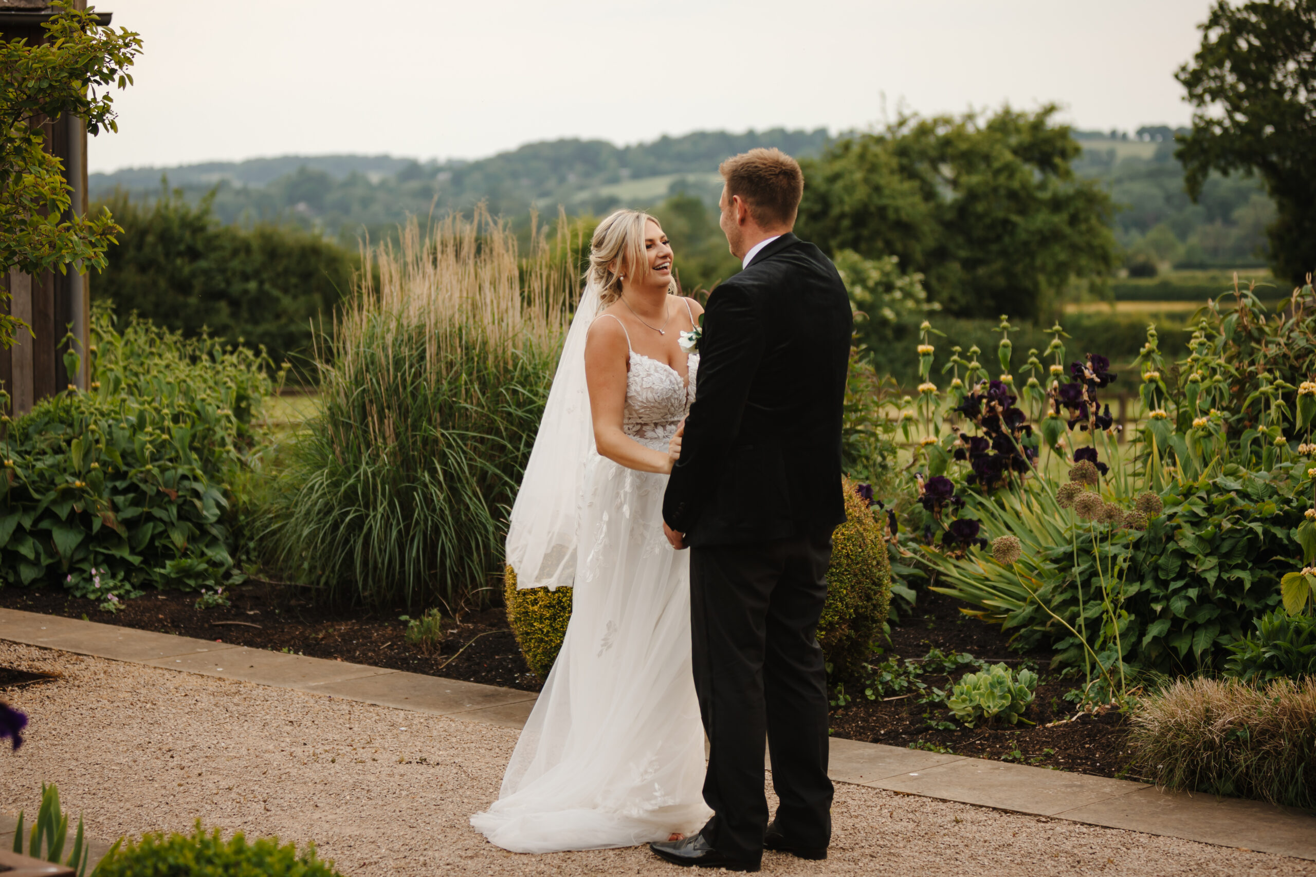 bride and groom at hyde house wedding by Cotswolds wedding photographer