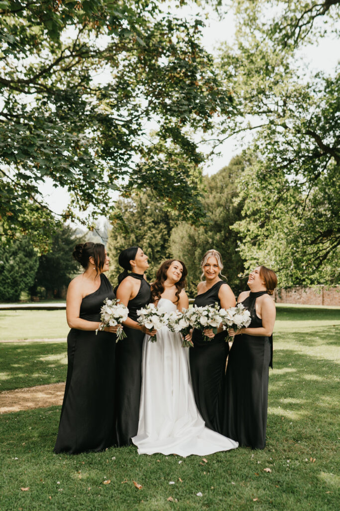 bridal party portraits at Eastington Park by Cotswolds wedding photographer
