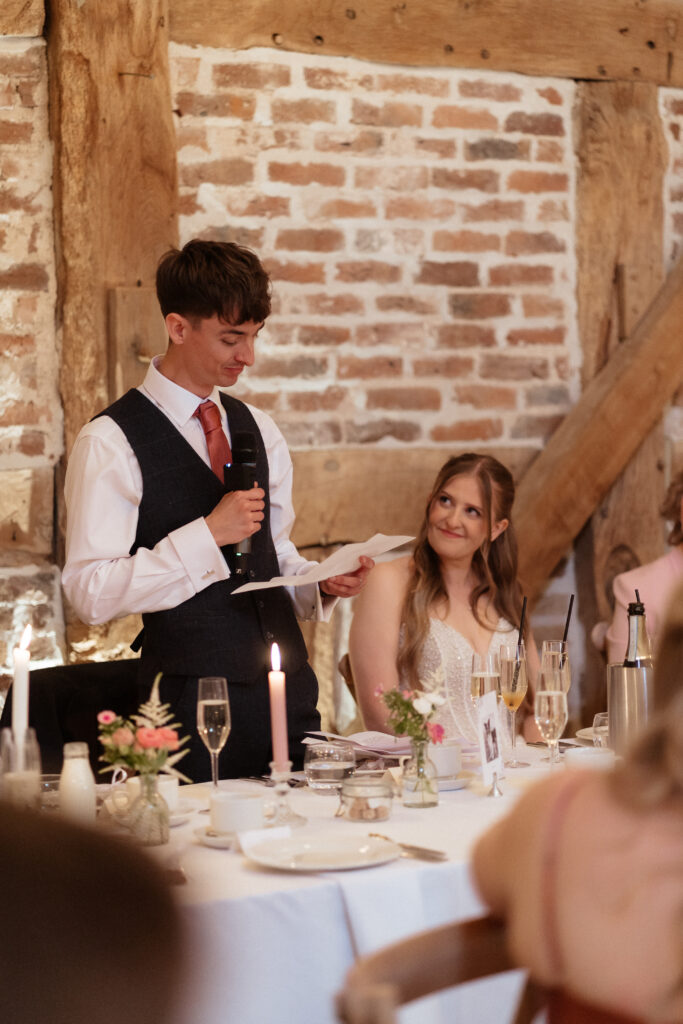 Barns and yard wedding reception speeches at Threshing barn
