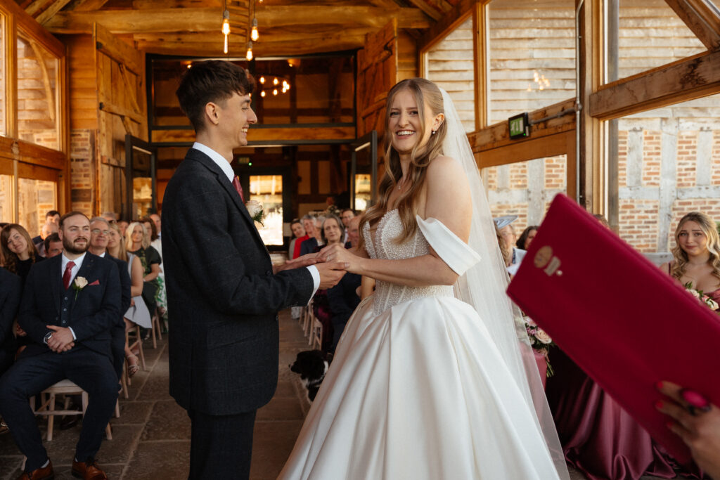 Ceremony in Threshing Barn at Barns & Yard wedding