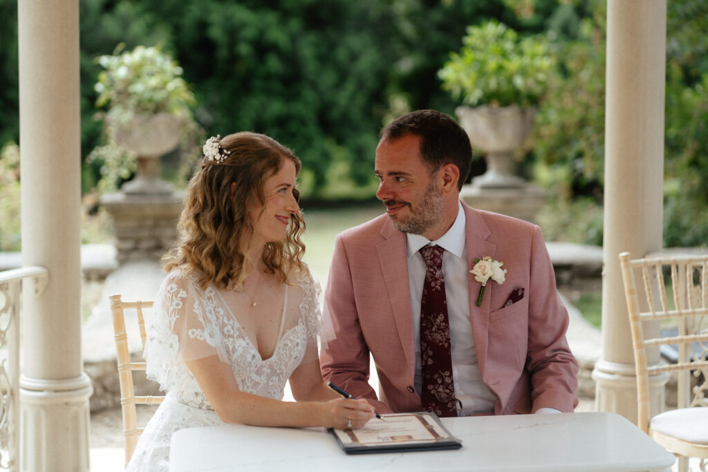 outdoor ceremony at Eastington park by Cotswolds wedding photographer
