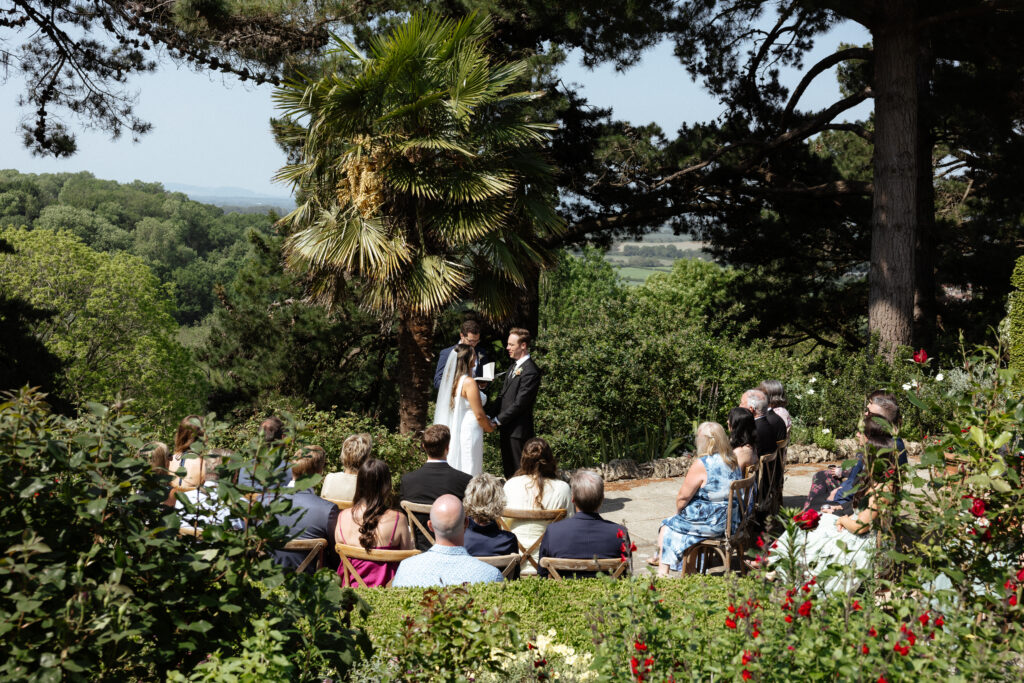 kiftsgate court gardens outdoor ceremony by cotswolds wedding photographer