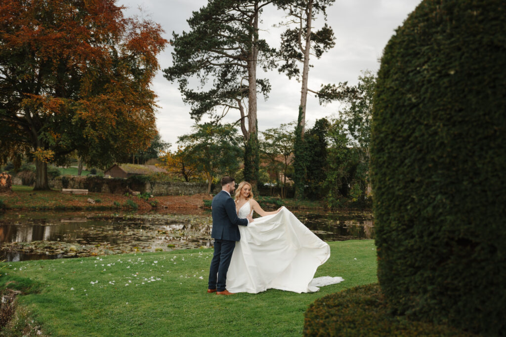 blue hour formal portraits at brinsop court for autumn wedding by hereford wedding photographer