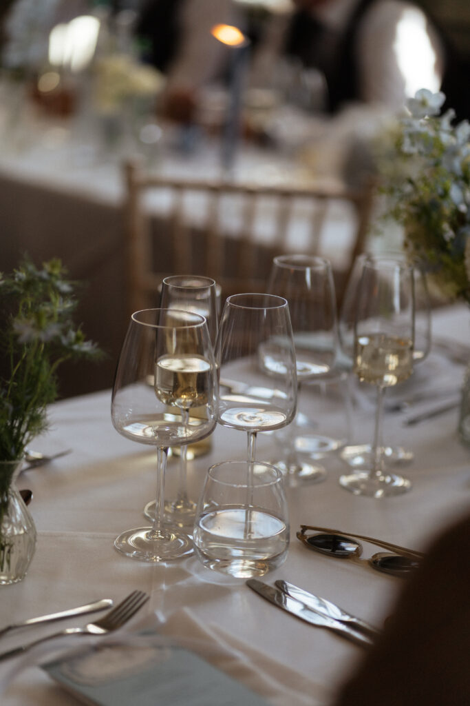 Davenport House wedding photos taken by Cotswolds wedding photographer at wedding reception in dining room