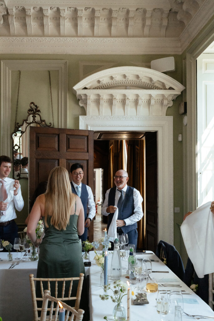 Davenport House wedding photos taken by Cotswolds wedding photographer at wedding reception in dining room