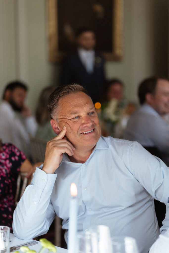 Davenport House wedding photos taken by Cotswolds wedding photographer at wedding reception in dining room