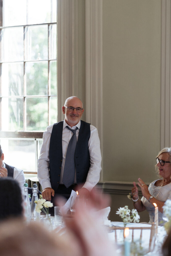 Davenport House wedding photos taken by Cotswolds wedding photographer at wedding reception in dining room