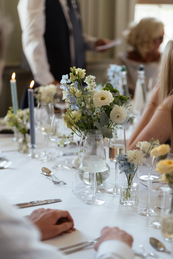 Davenport House wedding photos taken by Cotswolds wedding photographer at wedding reception in dining room