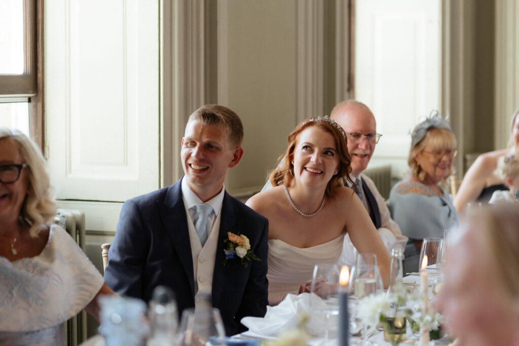Davenport House wedding photos taken by Cotswolds wedding photographer at wedding reception in dining room