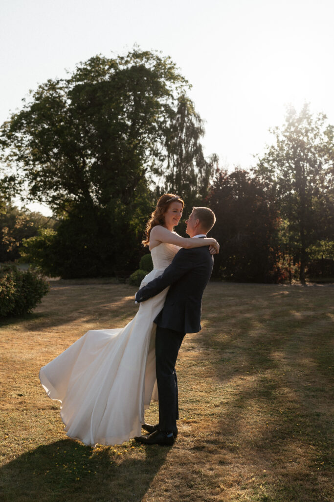 Davenport House wedding photos taken by Cotswolds wedding photographer at golden hour for couple portraits