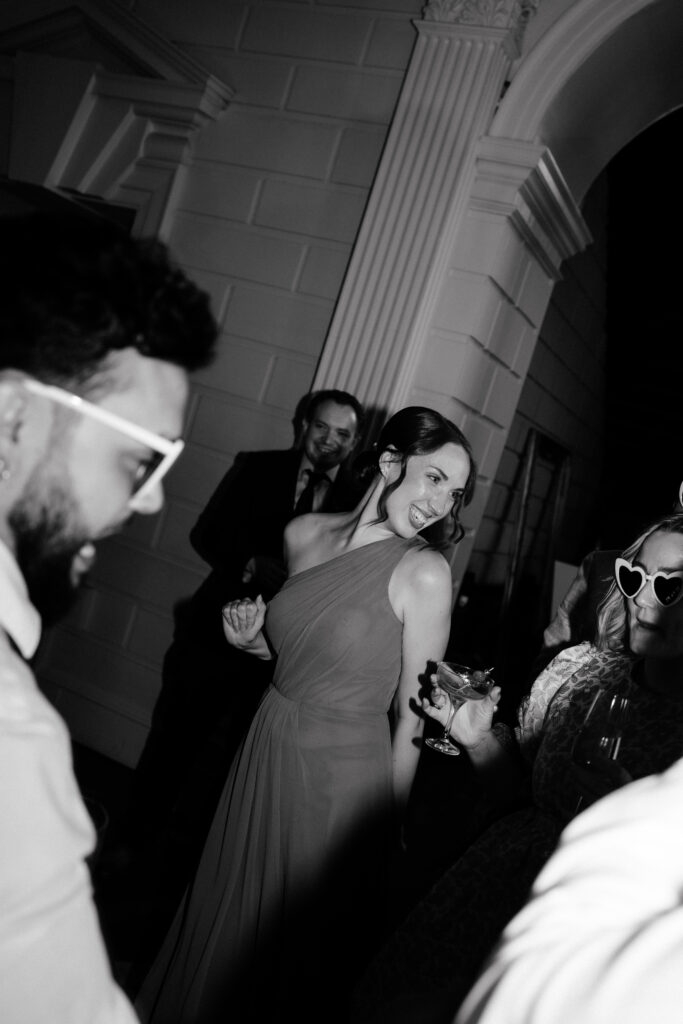 Davenport House wedding photos taken by Cotswolds wedding photographer at evening dancefloor for first dance