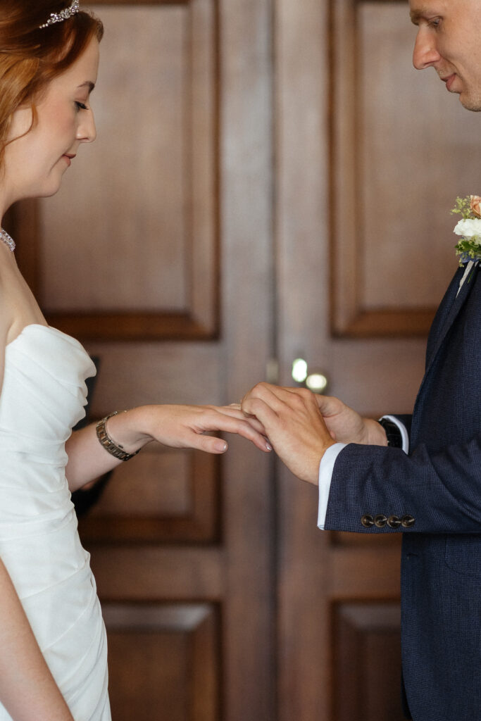 Davenport House wedding photos taken by Cotswolds wedding photographer at ceremony in the grand hall