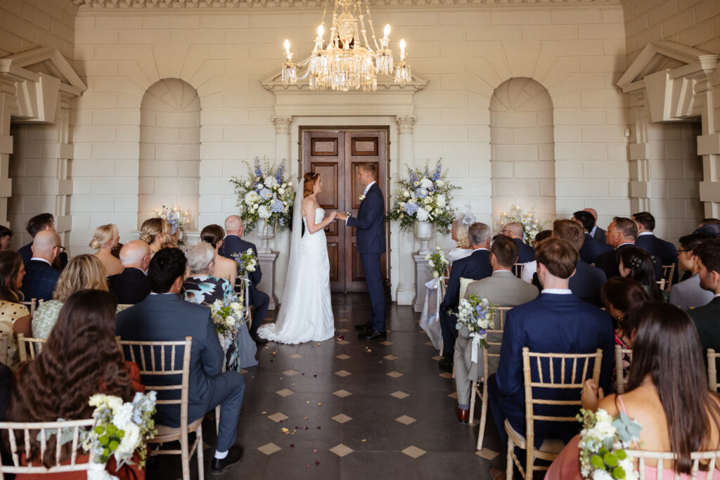 Davenport House wedding photos taken by Cotswolds wedding photographer at ceremony in the grand hall