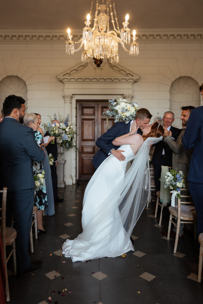Davenport House wedding photos taken by Cotswolds wedding photographer at ceremony in the grand hall