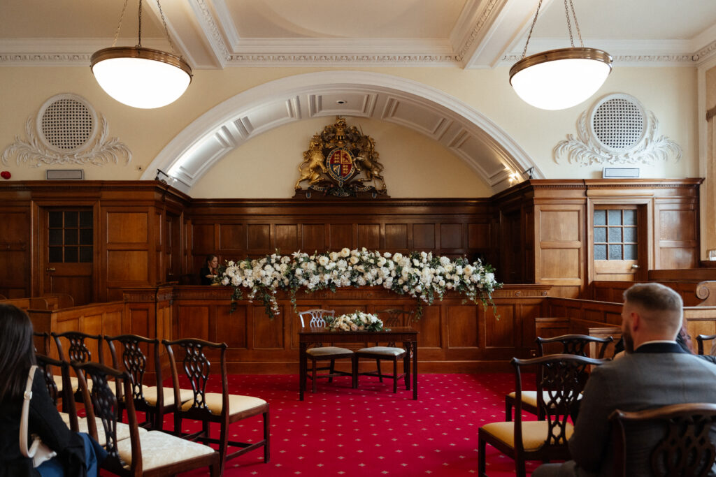 guildhall ceremony in council chamber for bath wedding photographed by Cotswolds wedding photographer