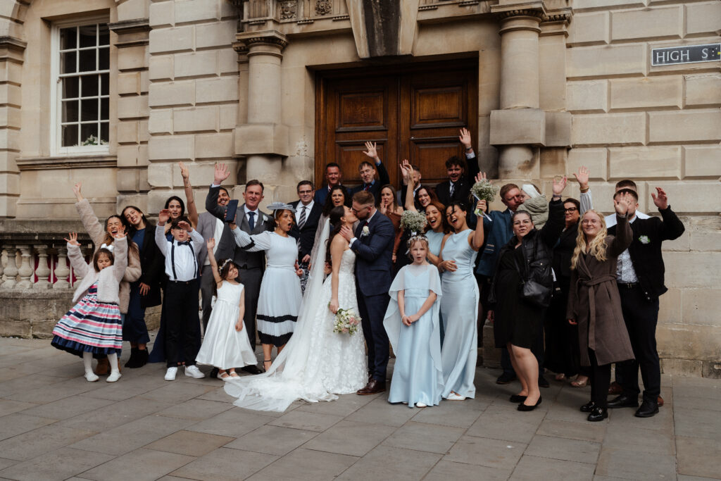 group photos in parade gardens for bath wedding photographed by Cotswolds wedding photographer