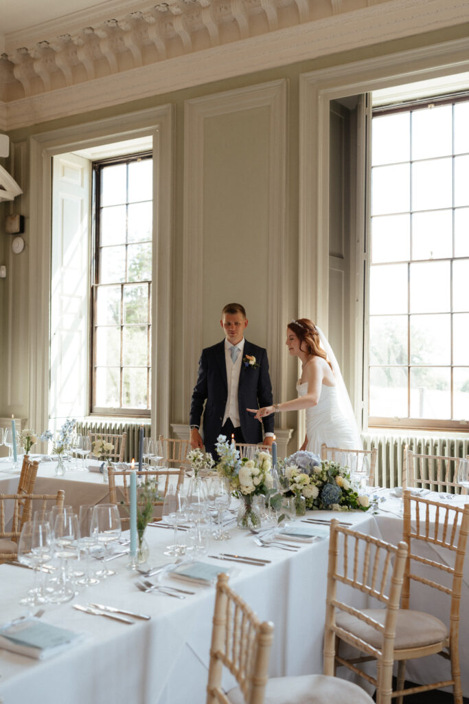 Davenport House wedding photos taken by Cotswolds wedding photographer at wedding reception in dining room