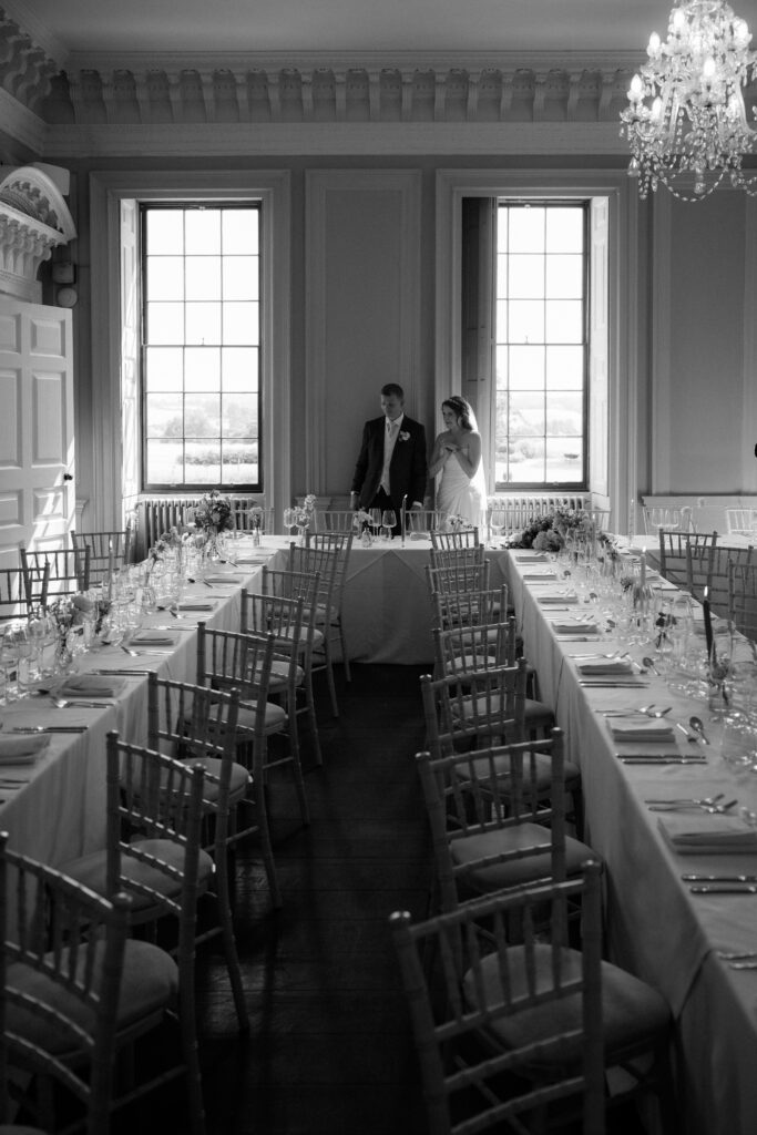 Davenport House wedding photos taken by Cotswolds wedding photographer at wedding reception in dining room