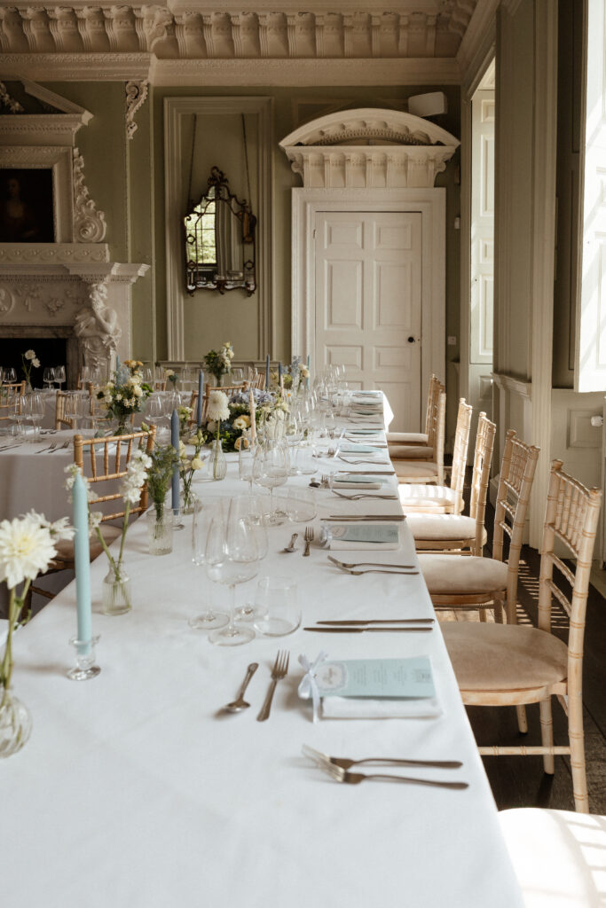 Davenport House wedding photos taken by Cotswolds wedding photographer at wedding reception in dining room
